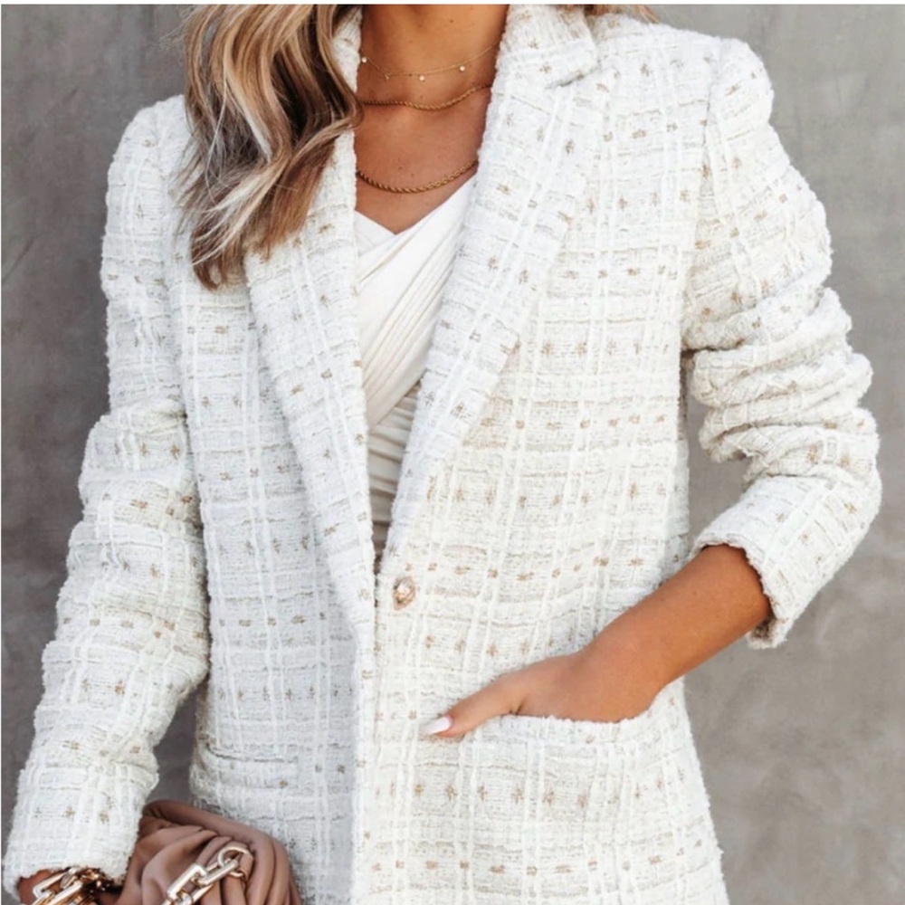 J. Crew Ivory Tweed Blazer